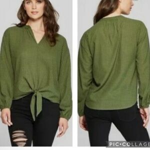 Universal Thread Tie Front Gingham Peasant Top